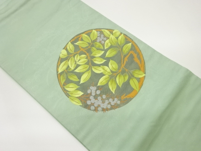 丸文に枝葉・実模様織出し名古屋帯